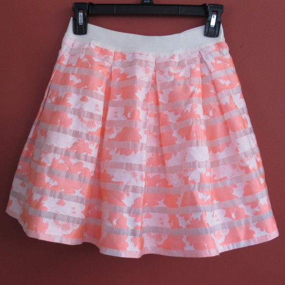 Bebe Floral Sheer Striped Pleated Coral Skirt